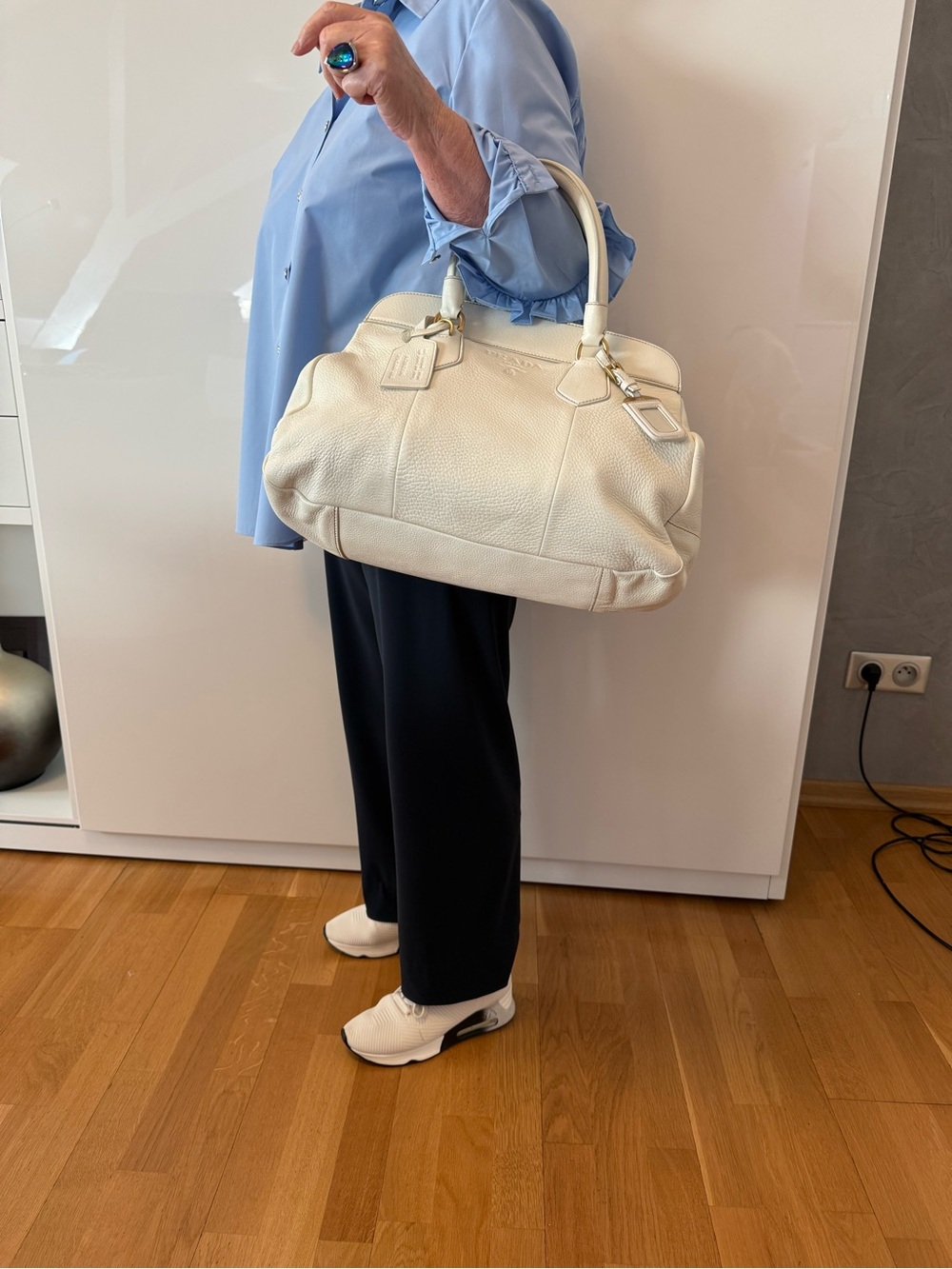 Prada Cream Leather Tote Bag